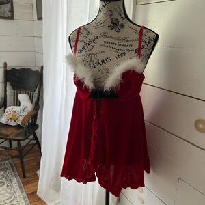Native intimates Red Santa-Themed Lingerie with White Trim, size 36B/M velvet